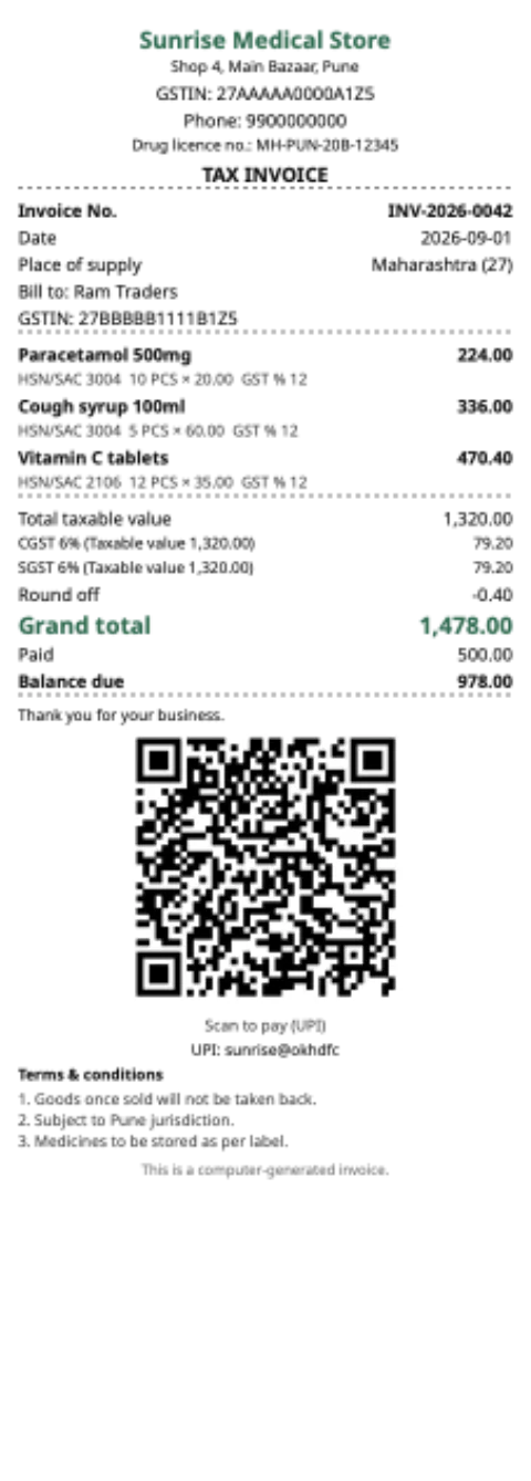 Compact invoice design sample