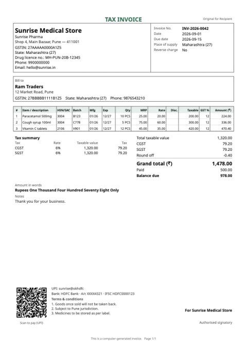 Pharmacy invoice design sample